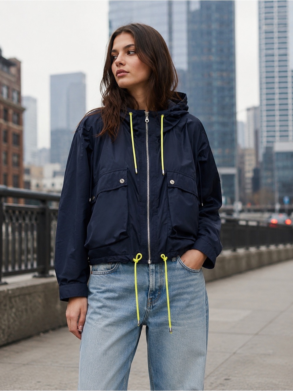Zara rain coat / wind breaker oversized XS navy blue